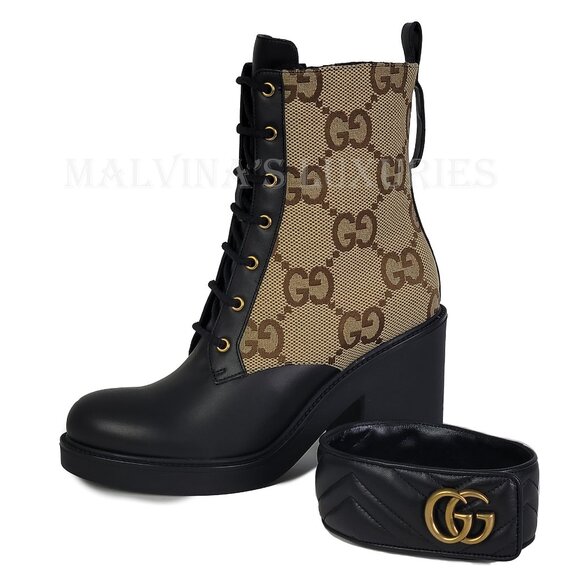 GUCCI BOOTS TRIP GG CANVAS AND LEATHER COMBAT ANKLE BOOTIES sz 41 11 - Picture 13 of 16